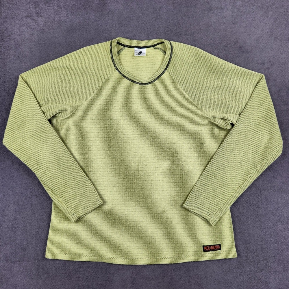 Melanzana Micro Grid Crew Womens Large Green Long Sleeve Raglan Fleece Top